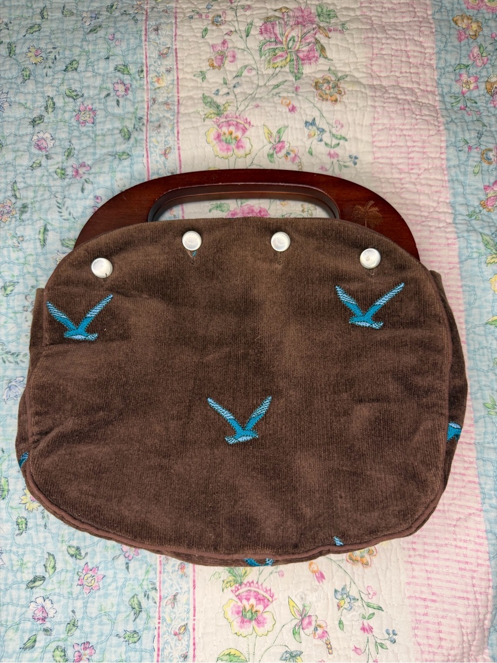 VTG Lilly Pulitzer Reversible Bermuda Bag Brown Corduroy Blue Bird Teal Plaid